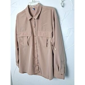 Old Navy XL Roll Tab Sleeve Button Front Blouse Neutrals Minimalist Capsule